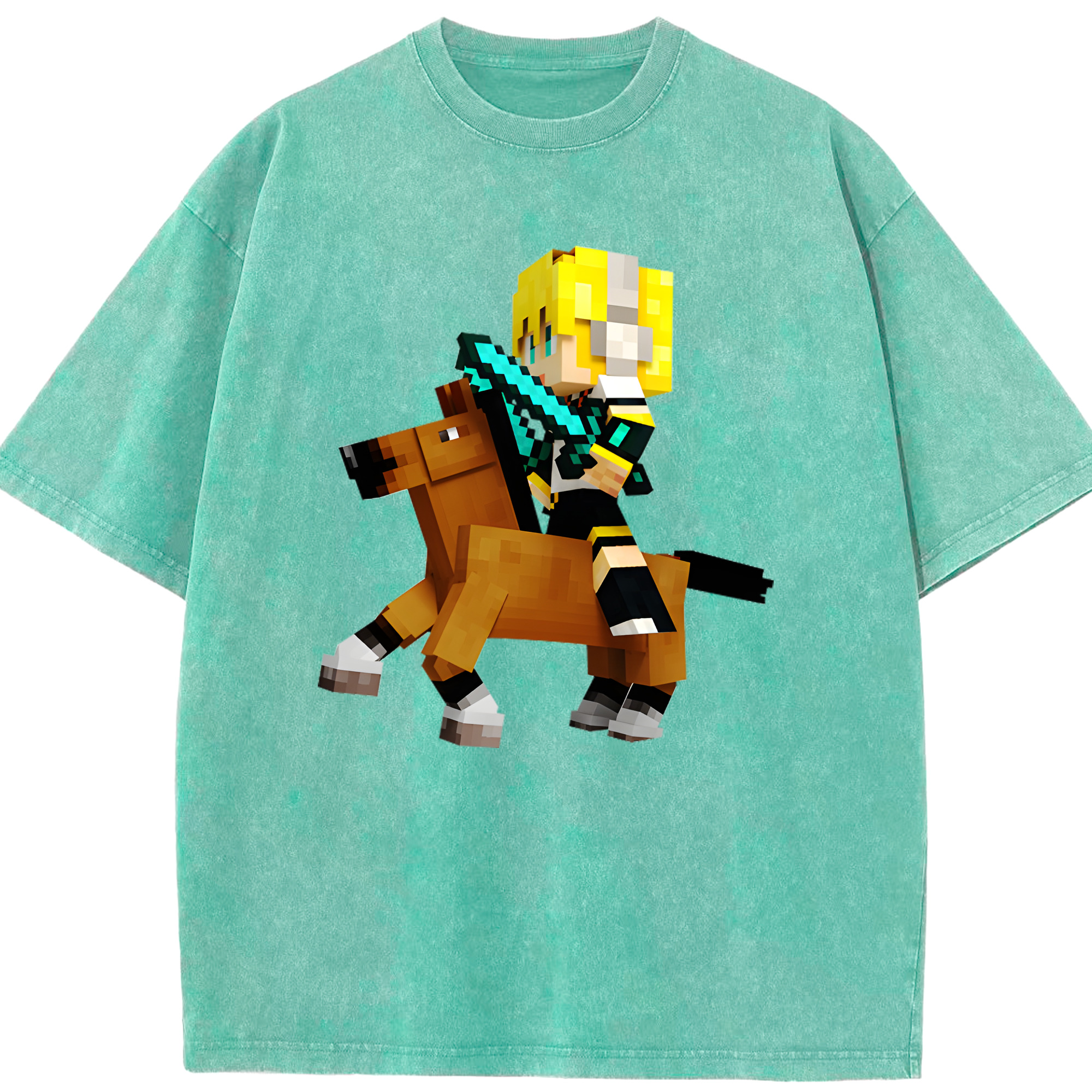 （画像用） マインクラフト ブロックの世界 Minecraft MC Block world 綿100% ヴィンテージ風 半袖Tシャツ（フロントプリント）